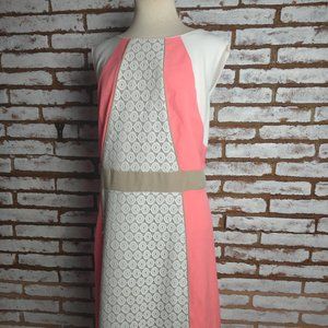 Studio 1 NY Dress Color Block Coral & Ivory w Cro